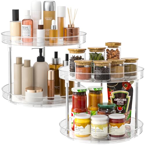 2 Pack 2 Tier Lazy Susan Turntable Organizer, Clear Rotating Lazy Susan, Spice Rack for Cabinet, Makeup and Perfume Organizer for Vanity, Counter Organizer Tray for Kitchen, Bathroom - size: 2 Pack - 2 Tier