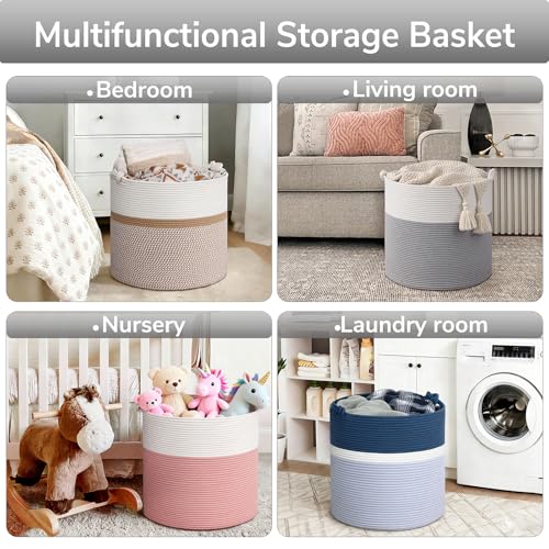 Goodpick 17"x16" Toy Storage for Kids, Home Décor Living Room, Baby Basket for Nursery Playroom, Soft Woven Cotton Rope Baskets for Blankets Pillows Clothes, Grey - color: Grey, size: 17 x 16 inches