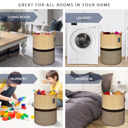 COMSE Extra Large Blanket Basket, Tall Woven Storage Basket, Nursery Hamper, 15.7”x 21.7”, Cotton Rope Laundry Hamper for Toys Clothes Towels, Blend Brown/Black - color: Blend Brown & Black