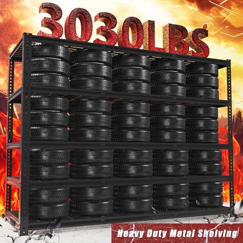 60" W x 24" D x 72" H Garage Shelving Heavy Duty Metal Shelving 3030LBS Storage Shelves Adjustable Metal Shelves for Storage Industrial Garage Shelves for Warehouse Basement - color: Black-visible Hole, size: 60" W x 24" D x 72" H