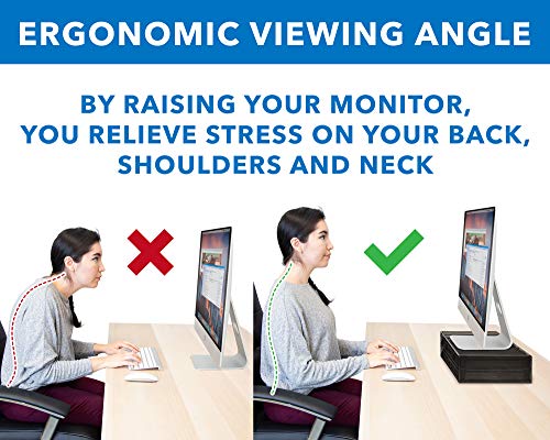 MOUNT-IT! Computer Monitor Stand With Drawers, Metal Mesh Riser and Organizer for Laptops and Computer Screens, Laptop, and Printer Accessories and Office Supplies (Black) - color: Black