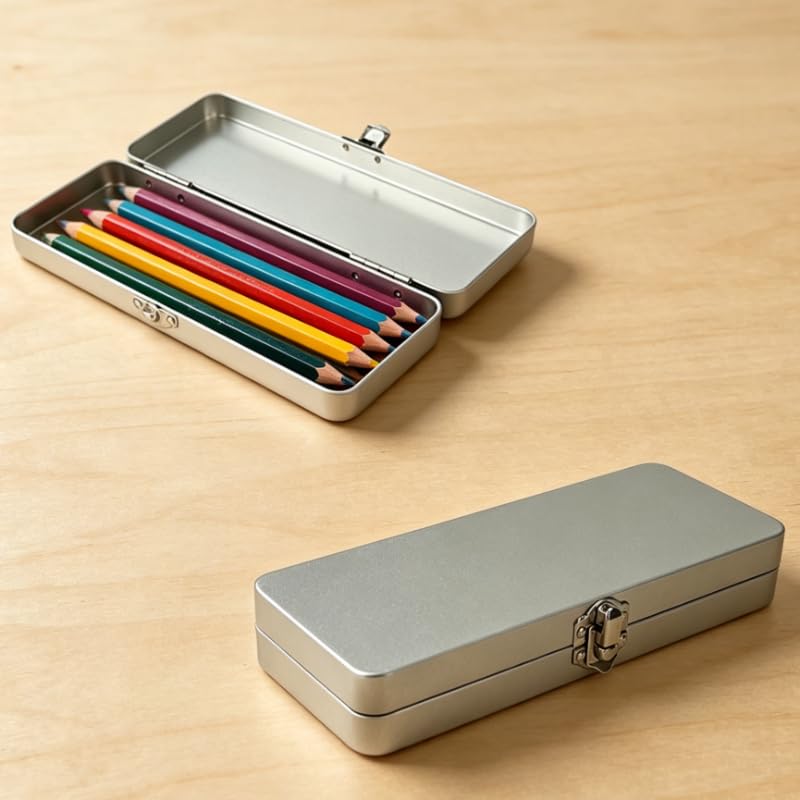 1Pc Rectangle Tin Storage Box With Lock, Portable Flip-Top Container For Nail Gel Solid Pigment Watercolor Palette, Pencil & Art Tool Organizer Case
