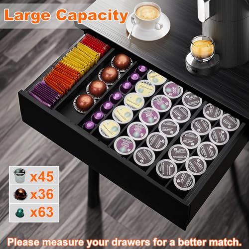 MinBoo Bamboo Drawer Organizer - Expandable K Cup & Pods Holder, Coffee Pod Storage, Tea Organizer, Versatile Kitchen Accessory Organization and Storage，Black - color: Black