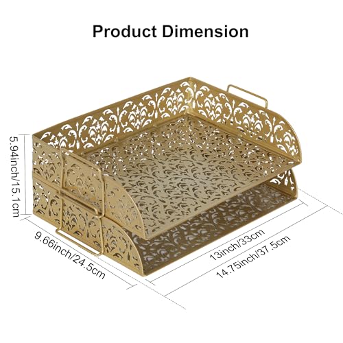 EasyPAG Paper Organizer for Desk 2 Tier Stackable Paper Tray for A4 Legal Size Folders Metal File Storage Desktop Organizer for Home Office School Teacher, Gold - color: Gold