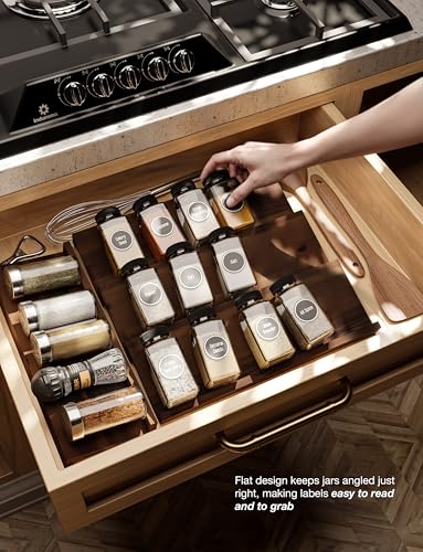 Tinamo Acacia Wooden Spice Rack Organizer for Cabinet - Spice Drawer Insert, Spice Organization for Cabinet, Seasoning Organizer, Spice Holder Pack of 8 (Walnut, Pack 8) - color: Walnut, size: Pack 8