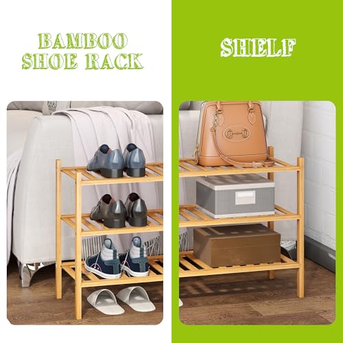 BMOSU 3-Tier Bamboo Shoe Rack Premium Stackable Shoe Shelf Storage Organizer for Hallway Closet Living Room Entryway Organizer (Natural Bamboo) - color: Natural Bamboo, size: 3-Tier（27*11*18.3inches）
