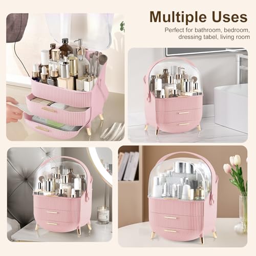 Makeup Organizer for Vanity, Large Capacity Skincare Cosmetic Organizer Countertop with 2 Drawers, Cosmetic Display Cases Makeup Storage Box for Bedroom, Bathroom, Ideal Gifts for Women(Pink) - color: Pink01