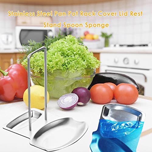 Kitchen Pan Lid Holder for Pots and Spoon Rest Stainless Steel Cookware Organizer Desktop Uncluttered Solution (Lid &Spoon Rest)