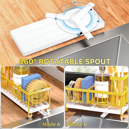 Cisily Sponge Holder for Kitchen Sink, Sink Caddy Organizer with High Brush Holder, Kitchen Countertop Organizers, 304 Stainless Steel, Lemon Yellow Kitchen Decor and Accessories - color: Yellow