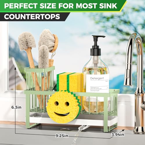 Sponge Holder for Kitchen Sink,Sink Caddy with Removable Dish Brush Holder,Self-Draining Kitchen Countertop Organizers and Storage Essentials,Soap Dispenser Organize and Home Decor-Green - color: 1 Tier Green-Tray