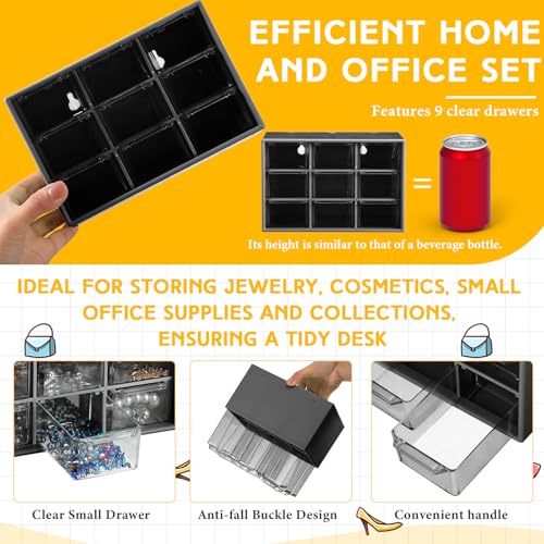 Wenqik 2 Pcs Mini Storage Drawers Teacher Toolbox Organizer with 9 Clear Drawers Small Plastic Desktop Teacher Desk Craft Organizer for Classroom Office 7" x 3. 9" x 4. 7"(Black) - color: Black