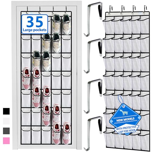 over the door shoe organizer,2025 upgraded,shoe organizer,35 Huge pockets,over door shoe organizer,Store size 13 shoes,shoe organizer,Strong material,hooks Suitable for various doors,White/black - color: White/black, size: 71'' x 25.4''/Pack of 1