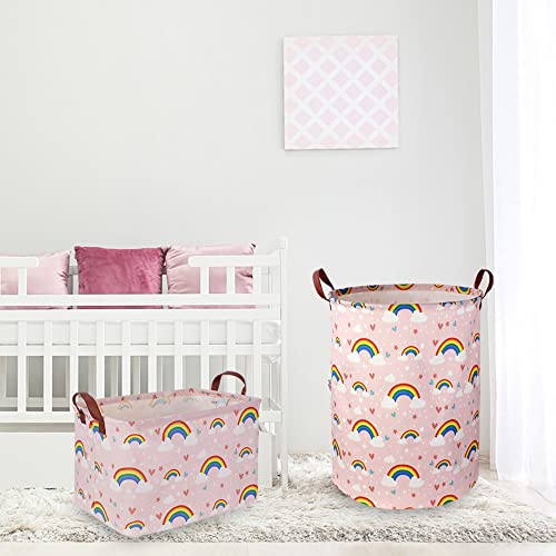 NTAOHAMPER Pink Rainbow Laundry Hamper,Baby Nursery Hamper,Kids Toy Storage Basket for Girls Bedroom,Gift Basket,Room Decor(Rainbow) - color: Rainbow