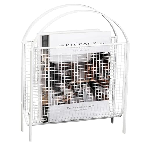 MyGift Magazine Rack, Floor Freestanding Magazine Holder for Bathroom Bedroom Office, Books Newspapers File Mail Organizer, Mid Century Modern Decor Wire Storage for Tablets and Documents - color: White