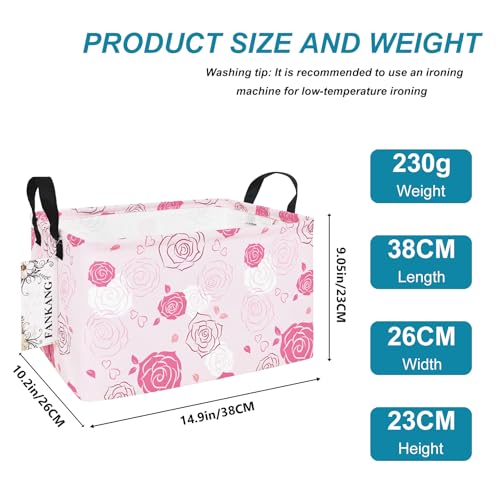 FANKANG Storage Bins, Nursery Hamper Canvas Laundry Basket Foldable with Waterproof PE Coating Large Storage Baskets for Kids Boys and Girls, Office, Bedroom, Clothes,Toys(Rec-Pink roses ） - color: Rec-Pink roses