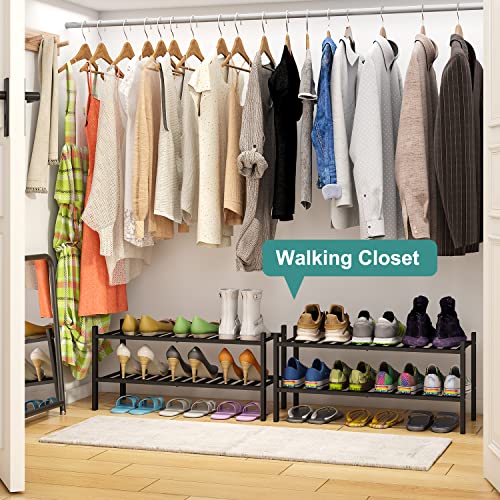 viewcare 2-Tier Black Bamboo Shoe Rack for Entryway, Stackable | Foldable | Natural, Shoe Shelf Storage Organizer for Hallway Closet, Free Standing Shoe Racks for Indoor Outdoor - color: Black, size: 2-Tier