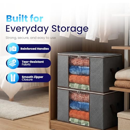 Storage Bags For Clothes - 6-Pack Collapsible Organizers for Blankets, Bedding & Clothes - Large 90L Zip Bags with Handles (Grey) - color: Clear 6-Pack