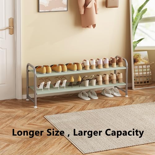 INGIORDAR Shoe Rack 2 Tier Long Storage Organizer Wide Metal Shoe Shelf for Closet Entryway Grey - color: Grey, size: 2 Tier