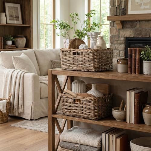StorageWorks Pantry Baskets, Willow Storage Baskets for Organizing, Shelves, Pantry Organizers and Storage, Light Brown, 15"L x 11"W x 6 ¾"H - color: Willow(Brown), size: 15"L x 11"W x 6 ¾"H