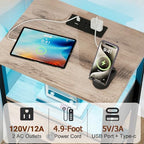 LOAKEKEL Nightstand with Charging Station, End Table with Fabric Drawer, LED Night Stand for Bedroom, Small Bed Side Table with USB Ports and Outlets, Grey, HETS01GY-1 - color: Grey, style: One-drawer