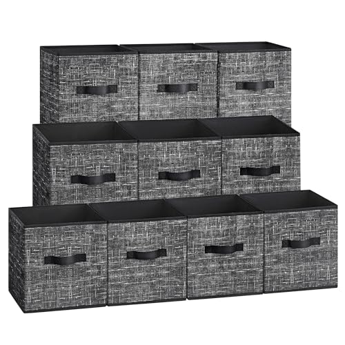 SONGMICS Storage Cubes, 10.2 x 10.2 x 11 Inches Non-Woven Fabric Bins with Double Handles, Set of 10, Closet Organizers for Shelves, Foldable, for Clothes, Ink Black UROB126B01 - color: Ink Black, size: 10 Pack (10.2"L x 10.2"W x 11"H）