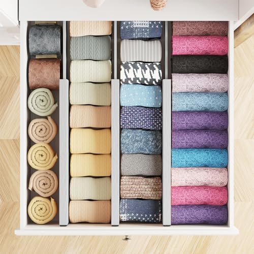 SpaceAid Bamboo Dresser Drawer Dividers 6 Pack, 4.65“ High Adjustable 12.5“-17” Drawer Organizers, Expandable Organization for Clothing, Clothes, Dressers, Gray - color: GRAY, size: 4.65''H, 12.5''-17''L