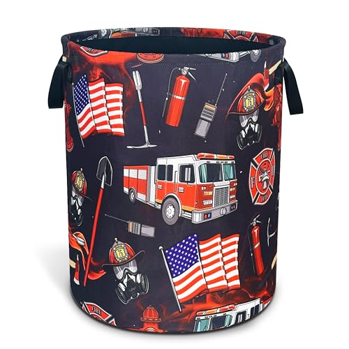 Fire Truck Fireman Laundry Basket Firefighters Oxford Cloth Laundry Hamper With Handle Foldable Portable Clothes Storage Basket 18.9 X 16.5 In Storage Bag For Laundry Room/Bathroom/Bedroom/Dormitories - color: Fire Truck Fireman