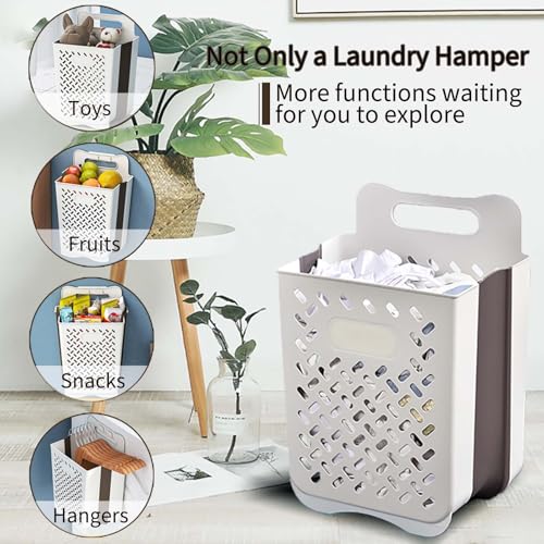 Plastic Collapsible Hanging Laundry Baskets with Carry Handle, Space-Saving Wall Hanging Laundry Basket Durable Tall Folding Plastic Laundry Hamper Waterproof Dirty Clothes Organizer XL+L - size: XL and L Set