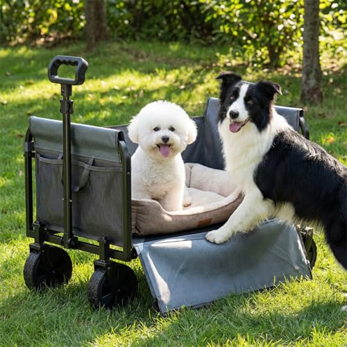 3-in-1 Portable Collapsible Wagon, Foldable Cart with Removable Side, Utility Groceries Wagon Cart for Dogs Pets Shopping Camping Beach Sports Gardeing Fishing, Black - size: 120L