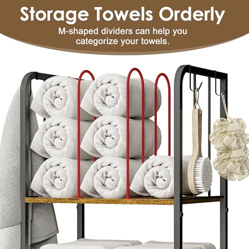 Towel Racks for Bathroom 3-Tier M-Shaped Detachable Dividers, Durable Metal Towel Holder, Pool Items Holder, Space-Saving Storage Organizer, Modern Bath Towel Shelf Free Standing Patent Pending