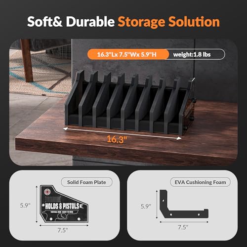 Foam Pistol Rack for Gun Safe Pistol Holder for Storage, Gun Cabinet Accessories for Pistols Revolvers, Fits Most Handguns - size: 8 Slots