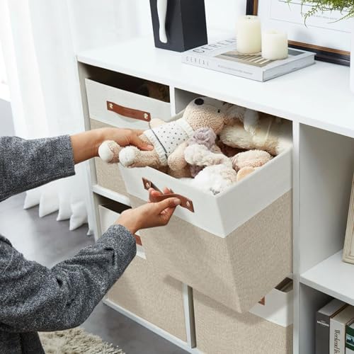 DECOMOMO Fabric Cube Storage Bins - Storage Baskets for Shelves, Cube Storage Organizer for Kallax and Cubbies (Beige & White, 11 inch Cube) - 4 Pack - color: Beige and White, size: Cube 11" /4pcs