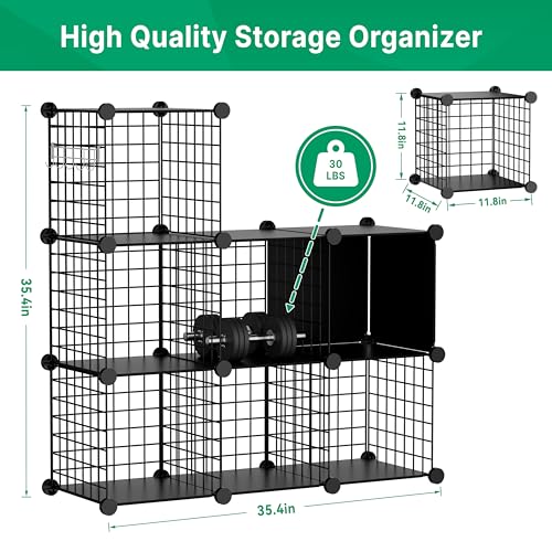Wire Cube Storage Organizer, 6 Cubes Converted into 7 Cubes, Sturdy Metal Grids Storage Shelf Closet Shelving Units and Storage, Shelves for Bedroom LIvingroom Office - color: Black, size: 6 cubes
