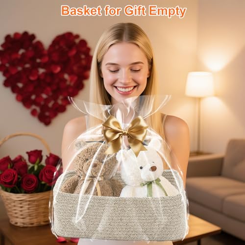 Small Storage Baskets for Organizing, Woven Storage Bins for Shelves, Gift Basket Empty, Cute Decorative Closet Organizer, Baby Rope Basket, Dog Toy Storage, 13.2x8.2x5.2”, 3Packs Mixed Brown - color: Mixed Brown, size: M