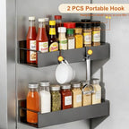 Magnetic Fridge Organizer, Spice Rack, Kitchen Organizers and Storage, Cabinet Organizer with Shelf, Pantry Organization for Countertop, Over the Door Storage with Detachable 2 Hooks