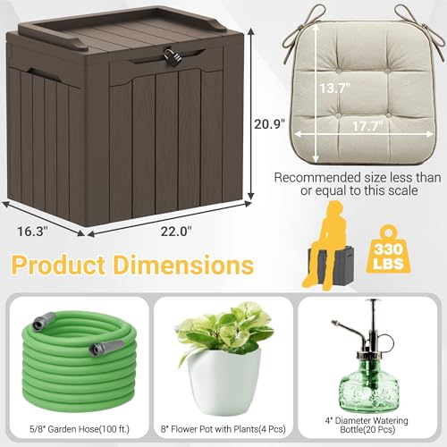 Greesum Outdoor Storage Box 31 Gallon Storage Box with Lid for Patio Furniture, Garden Tools, Pool Supplies, Waterproof and UV Resistant, Lockable, Dark Brown - color: Dark Brown, size: 31 Gallon