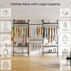 Closet Organizers and Storage, 3-Row Heavy Duty Garment Rack Clothes Rack for Hanging Clothes, Wall Mounted Closet System with 4 Telescopic Rods, 4 Hooks, 6 Shelves for Wardrobe, Bedroom, Small Space - style: 3-Row