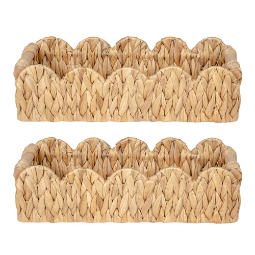 Kriitools Wicker Bathroom Basket Tray Organizer w/Scalloped for Toilet Paper, 2PCS Rattan Decorative Basket for Bathroom Decor, Farmhouse Home Decor, Living Room and more, Natural Water Hyacinth - color: 2 Pack