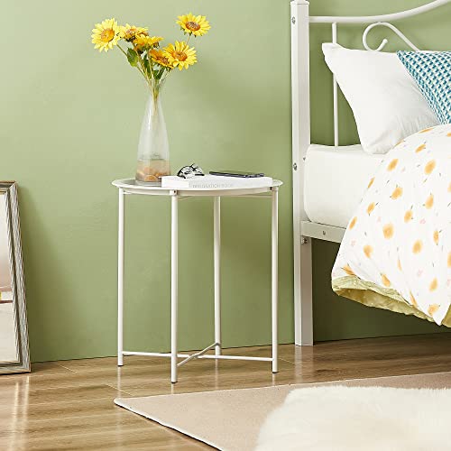VECELO Side/End Table, Folding Round Metal Anti-Rust and Waterproof Outdoor or Indoor Tray for Living Room Bedroom Balcony and Office, 2 PCS, Beige - color: Beige, size: 2 PCS