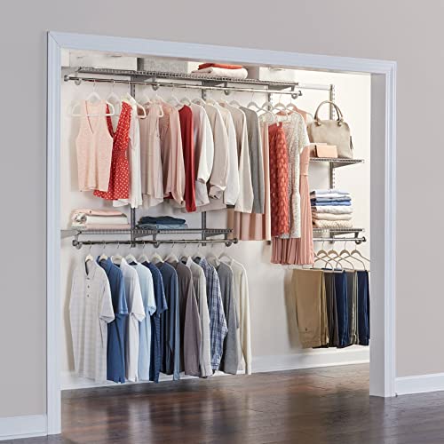 Rubbermaid Configurations Custom Closet Kit 4-8 Ft. Adjustable Metal Wire Shelving Titanium Finish Expandable Organization System Hardware Included for Home Closet/Pantry/Laundry/Mudroom - color: Titanium, size: 4-8 Feet