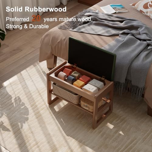 AQIMUELE Shoe Rack Bench,2 Tiers Shoe Bench with Storage with Flip-Top,Wood Shoe Rack for Entryway,Hallway（Green Upholstered Seat,11.8" D x 23.62" W x 15.7" H - color: Green Upholstered Seat, size: 11.8"D x 23.62"W x 15.7"H