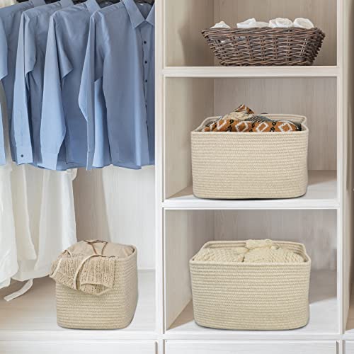 XUANGUO Rope storage Basket Bins Woven Basket for Organizing Shelves 15X10X9.3" Rectangle Decorative Baskets For storage Clothes Toys Books Towels Nursery basket organizer 3 pack Oatmeal - color: Oatmeal