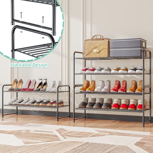 SUFAUY 2-Tier 33" Wide Shoe Rack, Closet Metal Shoe Rack Organizer Heavy Duty, Stackable, Black - color: Black, size: 2 Tier