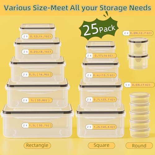 50 PCS Food Storage Containers with Lids Airtight (25 Lids & 25 Containers)- Reusable Plastic Leakproof Meal-Prep Container for Kitchen Storage Organization Microwave/Dishwasher Safe with Labels & Pen - color: 25Pack