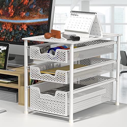 Simple Houseware 3 Tier White Alloy Steel Sliding Basket Organizer Drawer Cabinet - color: White, size: 3-Tier