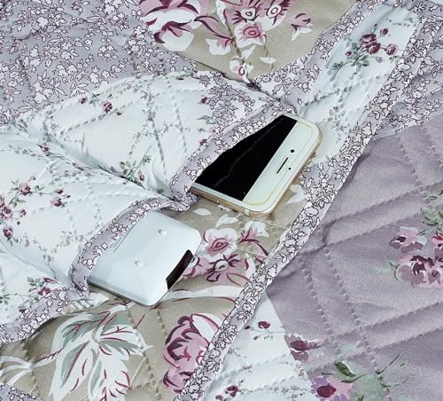 Brilliant Sunshine Lilac Rose Patchwork Couch Armrest 5 Pockets Organizer, Slip Resistant Recliner Armchair Caddy, Washable Remote Controls Holder, Storage for Magazine, Tablet, Phone, iPad, Lilac - color: Lilac