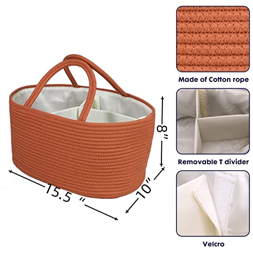 XUANGUO Large Baby Diaper Caddy Organizer for Girl Boy Rope Nursery Storage Bin Basket Portable Holder Tote Bag for Changing Table Car Travel Baby Shower Gifts Registry Must Haves Rustic - color: Rust, size: Large