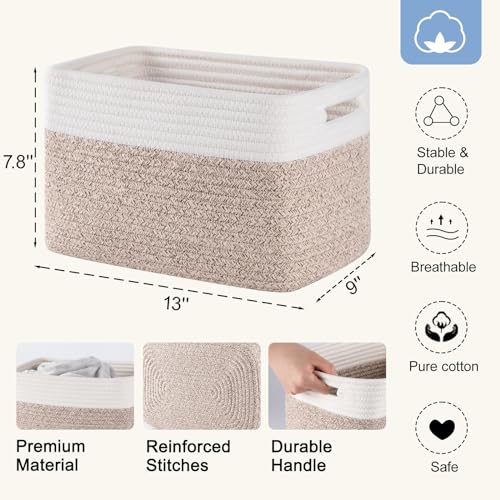 4 Pack Storage Baskets for Organizing, Woven Baskets for Shelves - Perfect for Toys, Books, Towels, and Clothes, Durable Gift Basket Bins Toy Storage, 12.7''Lx9''Wx7.8''H, Brown & White - color: Brown & White, size: Small/12.7''Lx9''Wx7.8''H