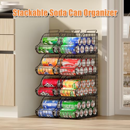 Sonyabecca 6-Pack Can Storage Organizer Pantry, Stackable Kitchen Canned Food Holder With Handles, Can Organizer For Pantry Countertop Cabinet, Beverage Drink Pop Soda Can Dispenser Patent Pending - color: Black, size: 6 Pack
