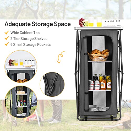 Giantex Folding Camping Storage Cabinet with 3 Shelves and Carry Bag, Portable Outdoor Organizer Kitchen Table, Quick Set-up for BBQ, Picnic, Backyard, Compact Pop-Up Cupboard, 47''H - size: 47''H